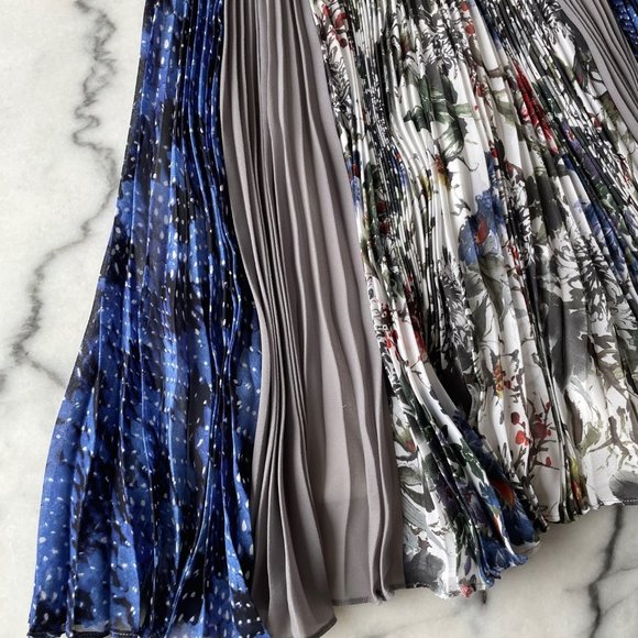 Rebecca Taylor Mixed Pattern Print Dress with Pleated Skirt - Picture 5 of 16